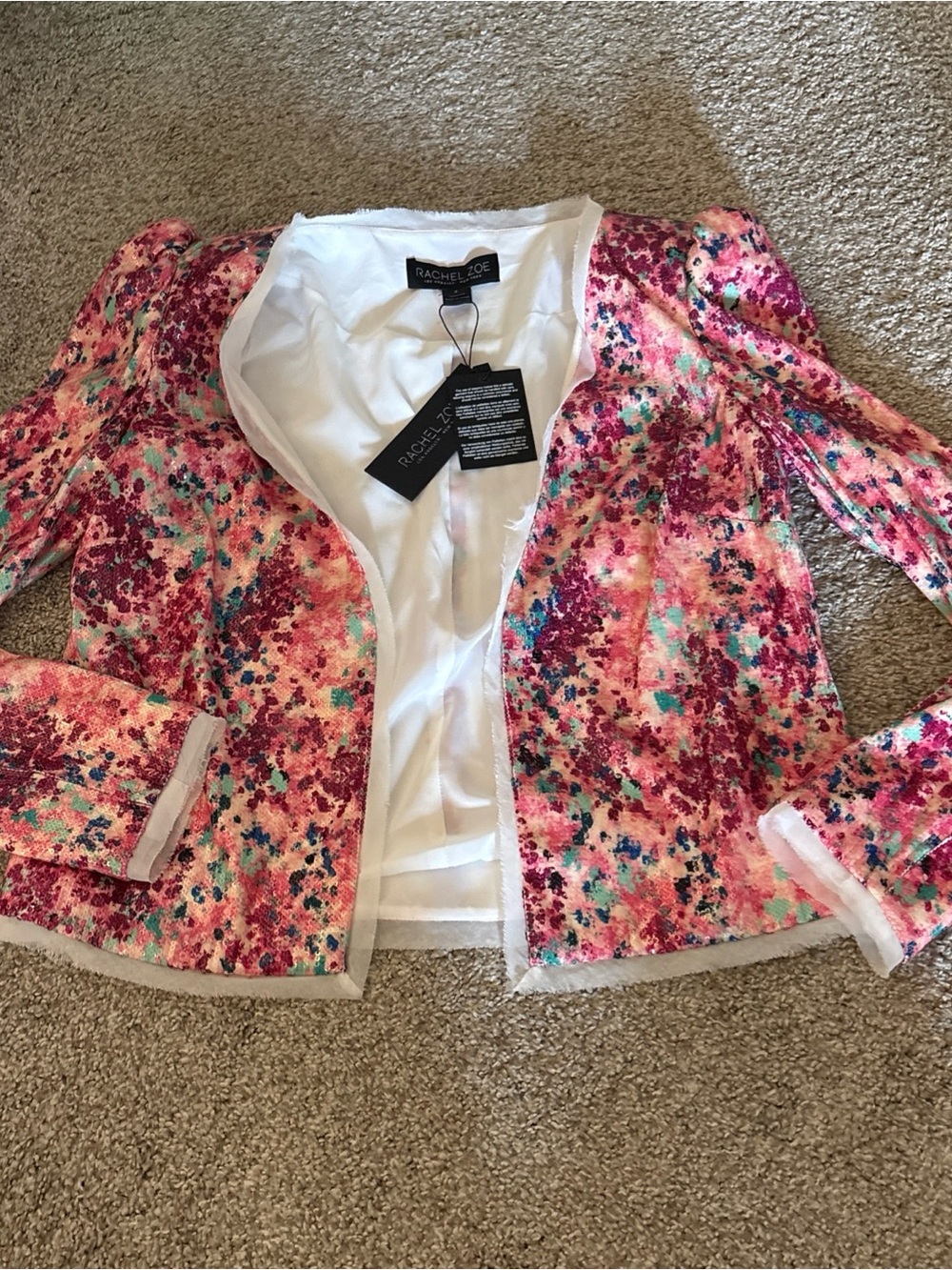 Rachel Zoe Multicolor Pink Floral Tweed Blazer